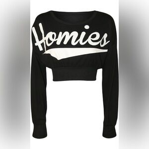 Black Crop Top Sweater, Homies Graphic, Long Sleeve, Size M/L